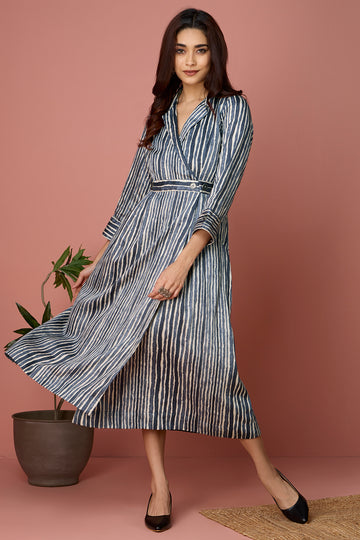 long trench dress - silver whispers & ashen serenade stripes