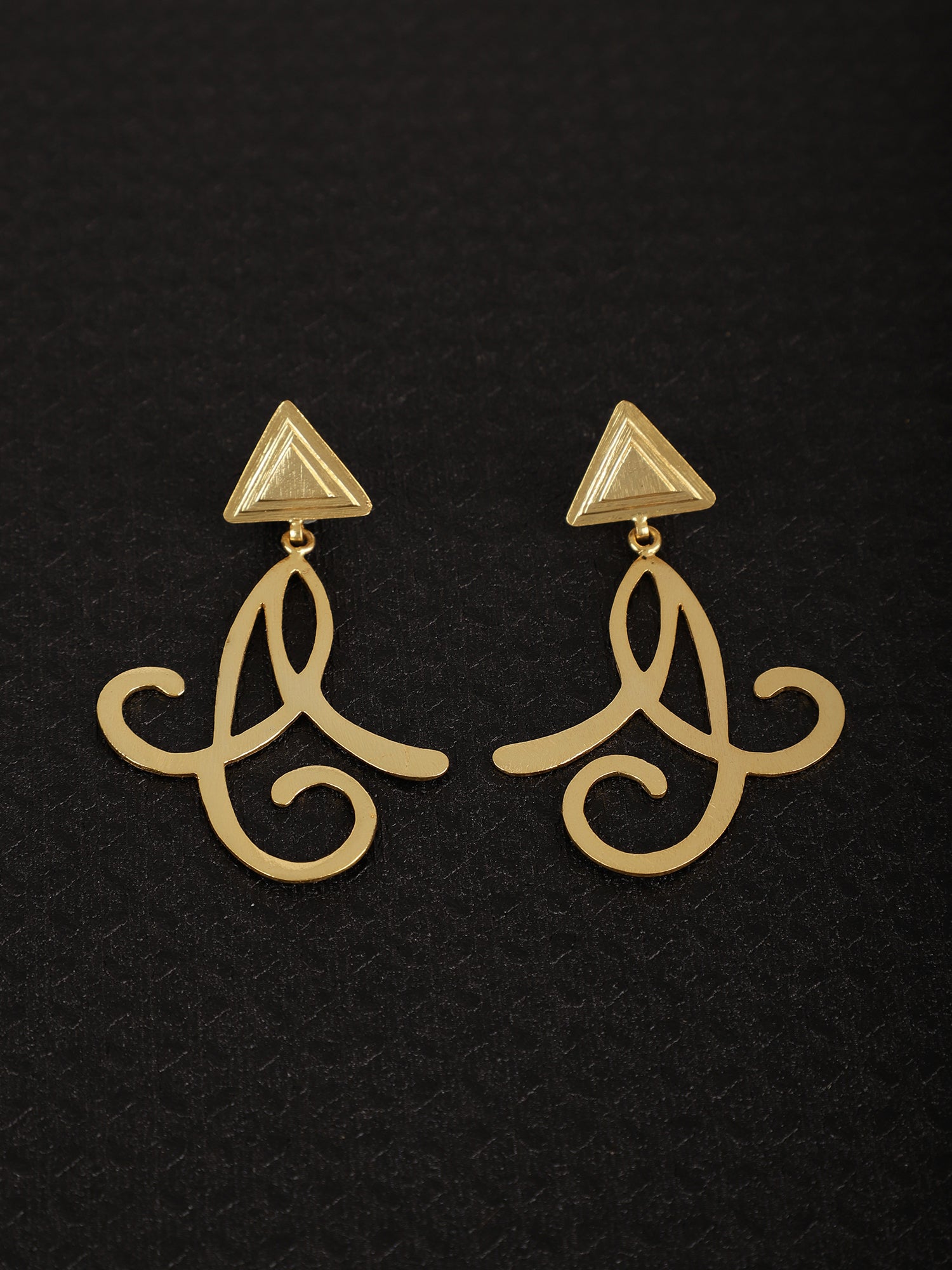 jewelry - berserk - Gold Plated Carved Drop Danglers