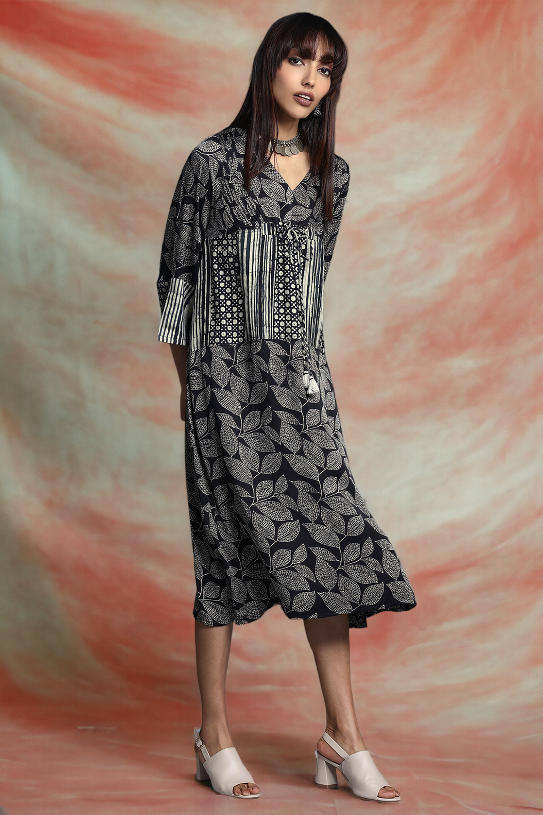 modal silk kimono kaftan dress - graphite spectrum & dance of dots