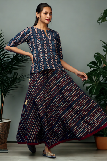 Set of 2 - swirl skirt + crop top - Indigo Waves & Azure Threads