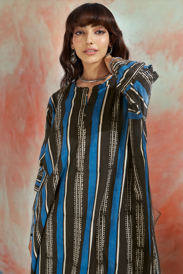 leisure tunic - eclectic blue & midnight stripes