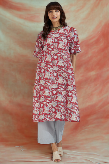 modern tunic with pockets - scarlet grey & blossom charm