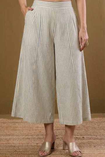 Box Pleated Culotte - Striped blue yellow