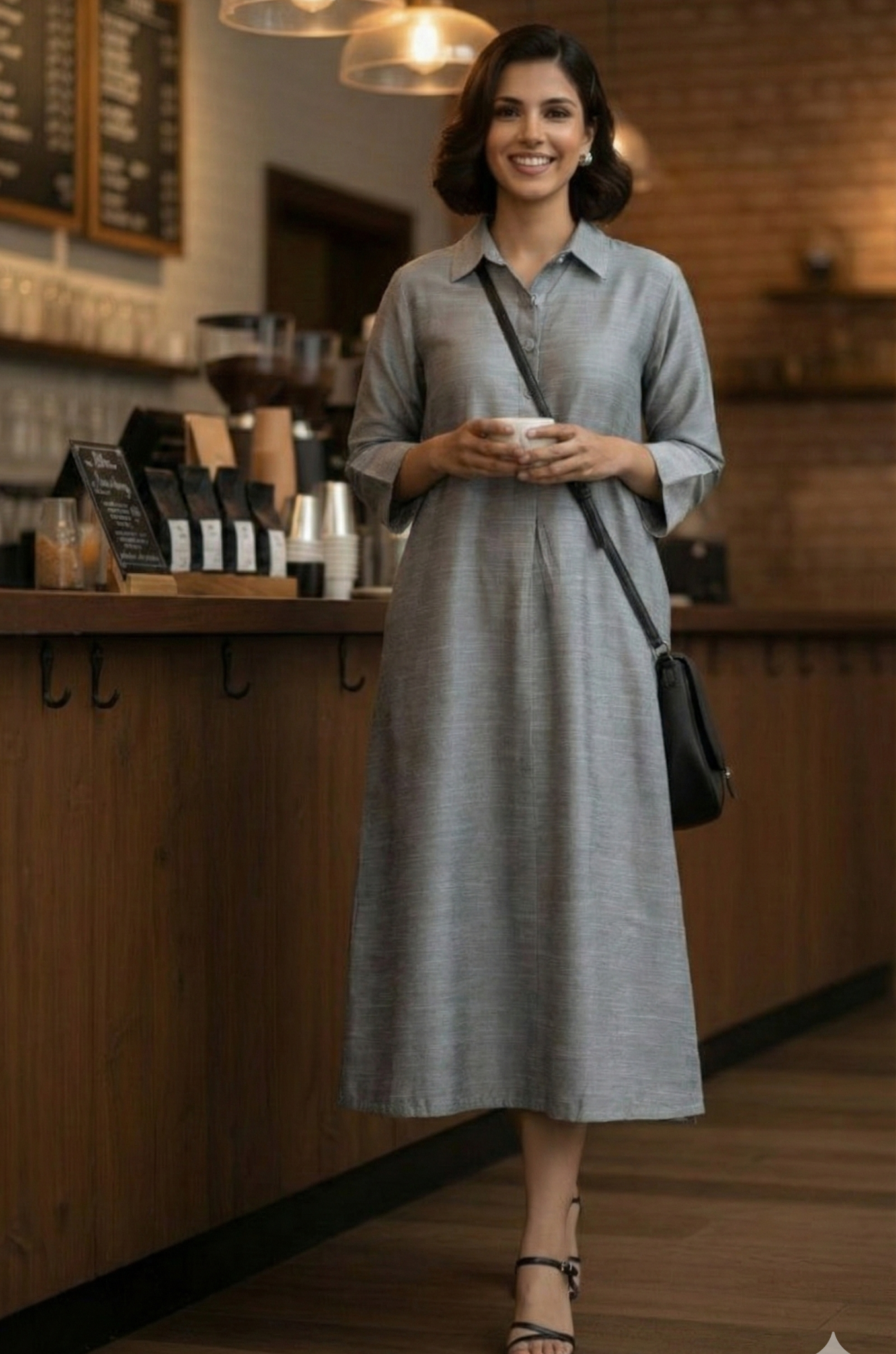 Lunar Silver Cotton Silk Slub Long Shirt Dress