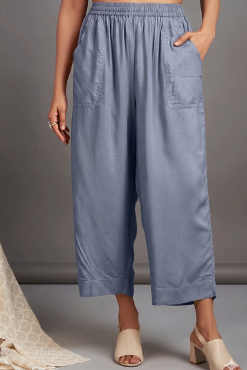 comfort fit pants - powder blue grey modal