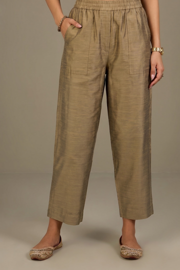 Comfort fit pants - Beige Silk slub
