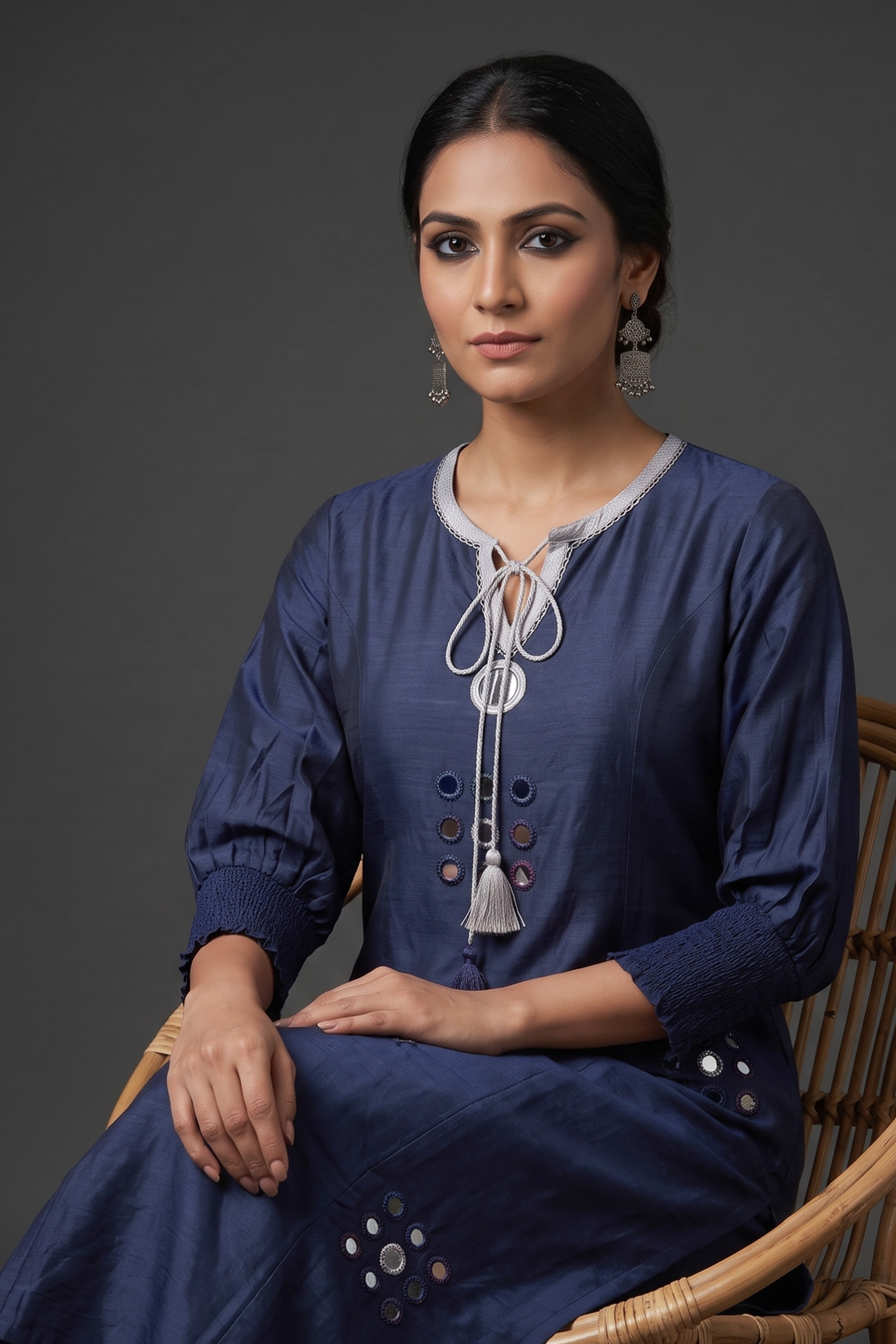 Reflections at Midnight Blue Silk Slub Kurta