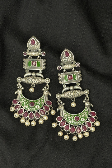 Ruby Chandbali Danglers Oxidised Earrings