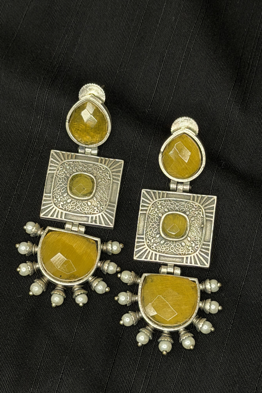 Sunray Yellow Stone Oxidised Earrings