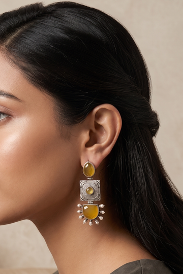 Sunray Yellow Stone Oxidised Earrings