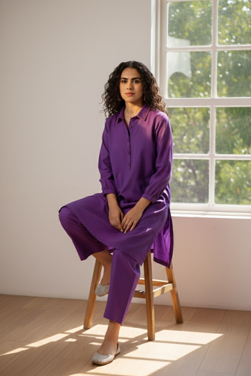 Amethyst Hue Cotton Relaxed Fit Kurta