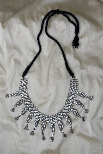 Oxidised Woven Square Mesh Parrot Motif Choker