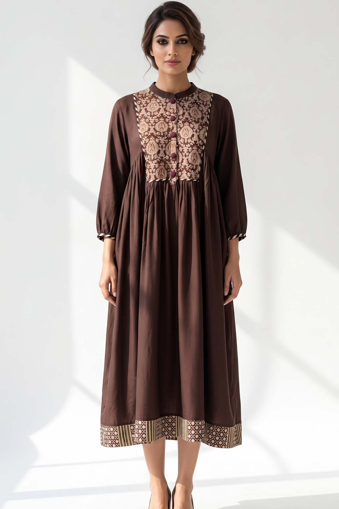 Espresso Ease Modal Gather Dress with Yoke