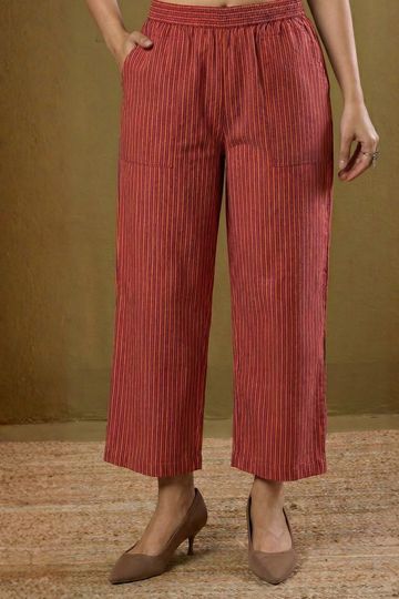 Comfort fit pants - Red Yellow Stripes Cotton