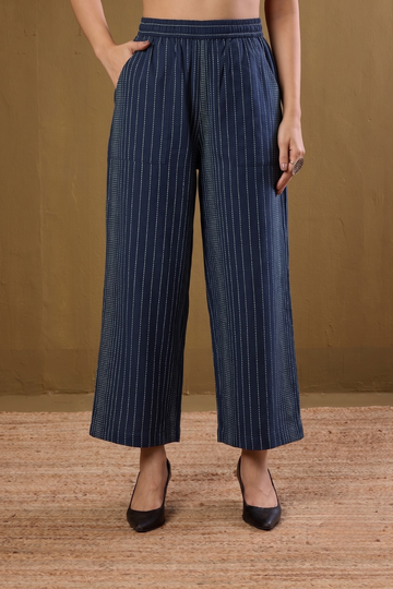 Comfort fit pants - Cotton Blue Green Lines
