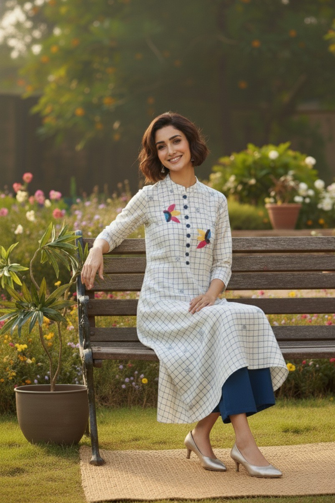 tunic dress - Indigo Bloomfields & Ivory Canvas