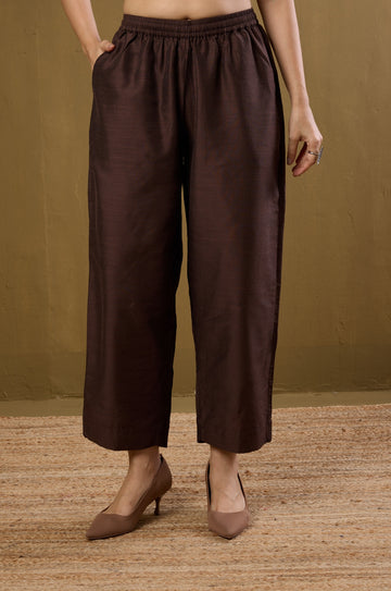 Comfort fit pants - Mocha Brown Silk slub