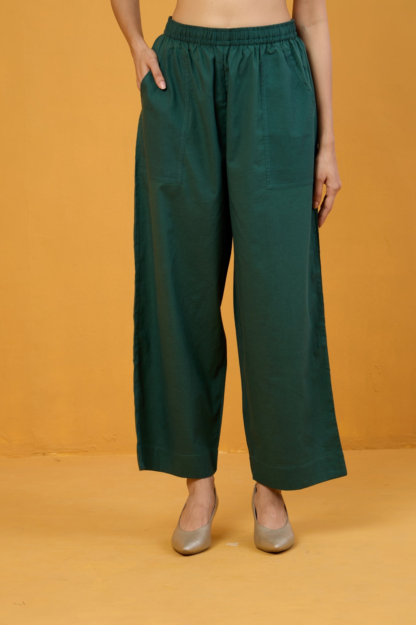 comfort fit cotton pants - green yellow buta main image 0