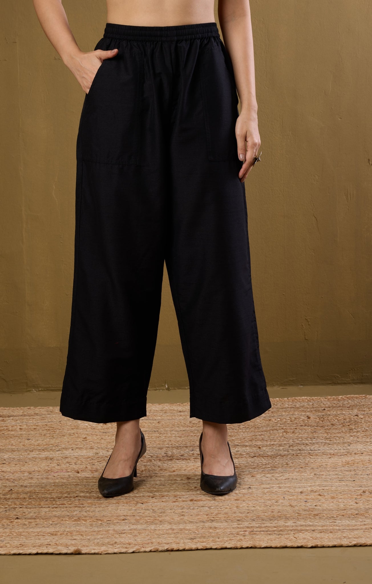 Comfort fit pants - Black Silk Slub