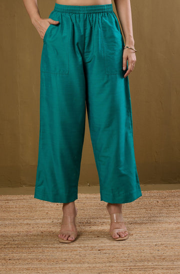 Comfort fit pants - Rama Green Silk slub