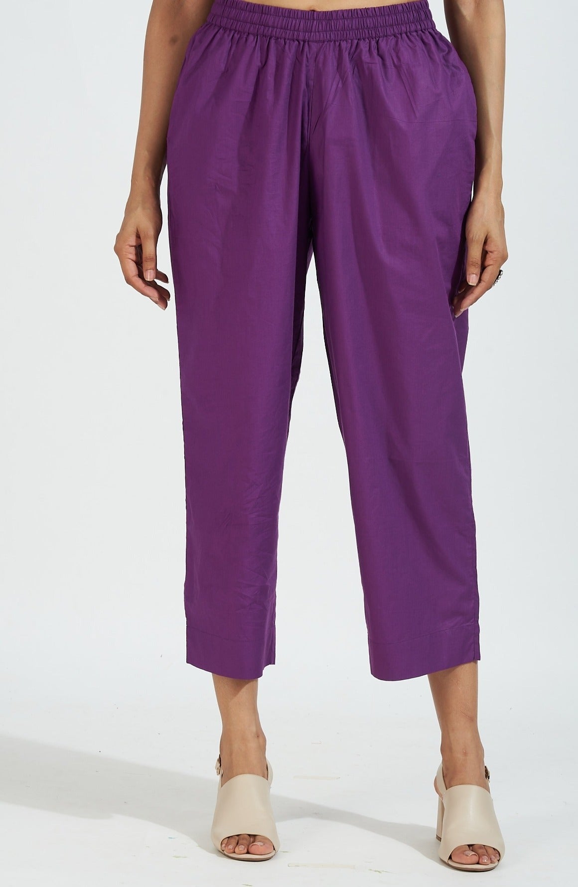 comfort fit ankle length narrow pants  - purple poplin