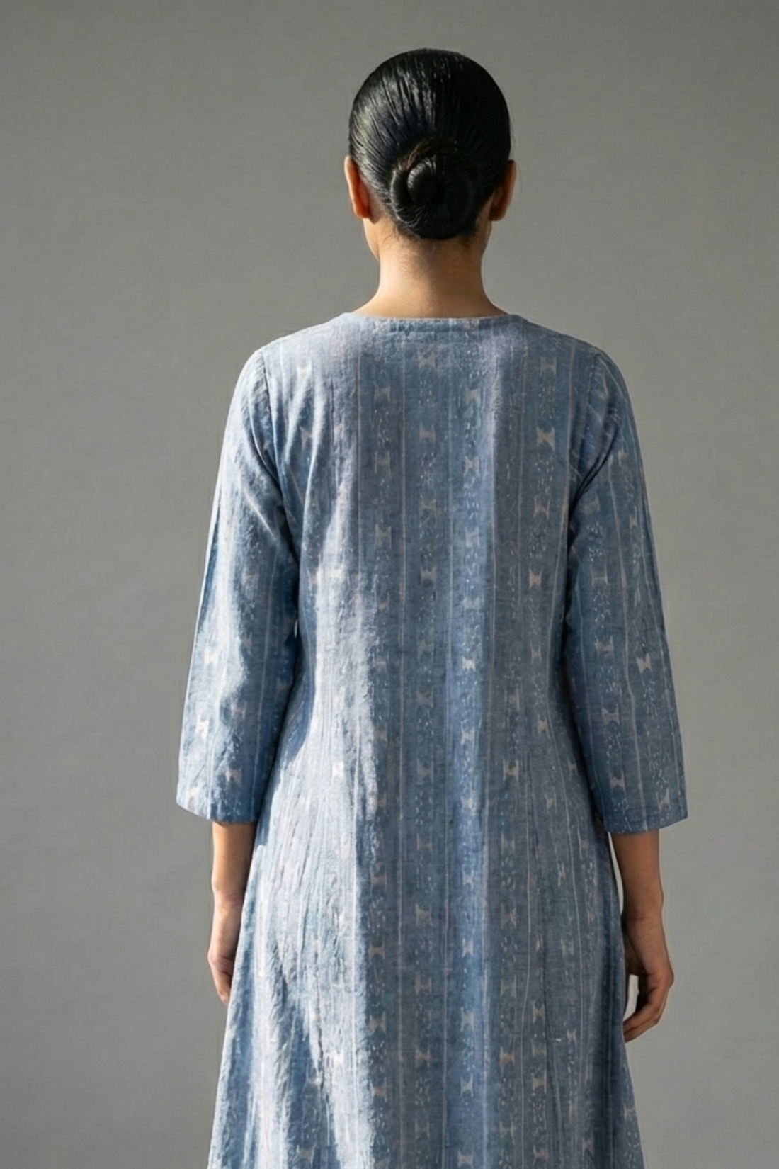 Sky Denim Pintuck Yoke & Sleeve Kalidar Kurta