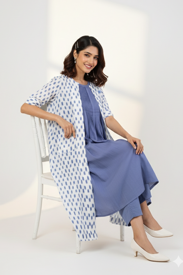 Ivory & Lavender Mist Long Jacket With Pockets