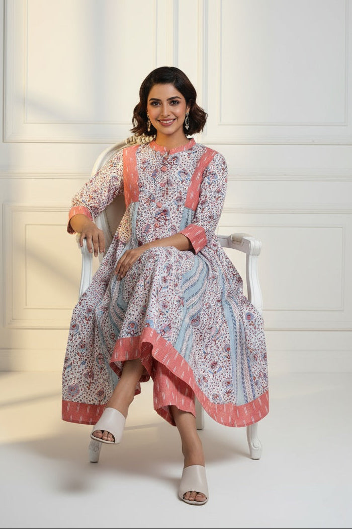 high collar button down anarkali - rosewater boom & tranquil oasis