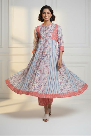 high collar button down anarkali - rosewater boom & tranquil oasis