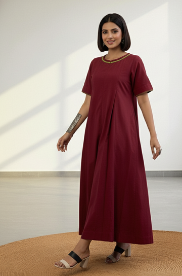 Ruby Night Front Zipper Cotton Jumpsuit with Pockets & Sleeves