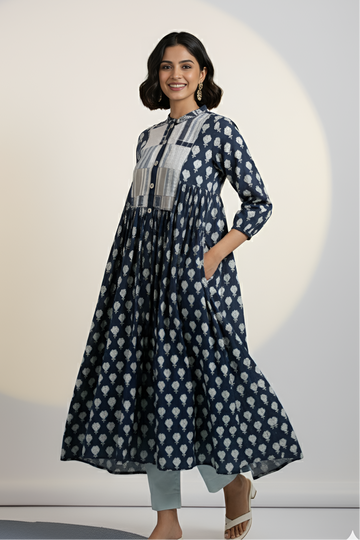 gather dress with yoke - indigo halo & tuberose garden