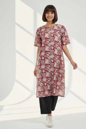 modern tunic with pockets - scarlet grey & blossom charm