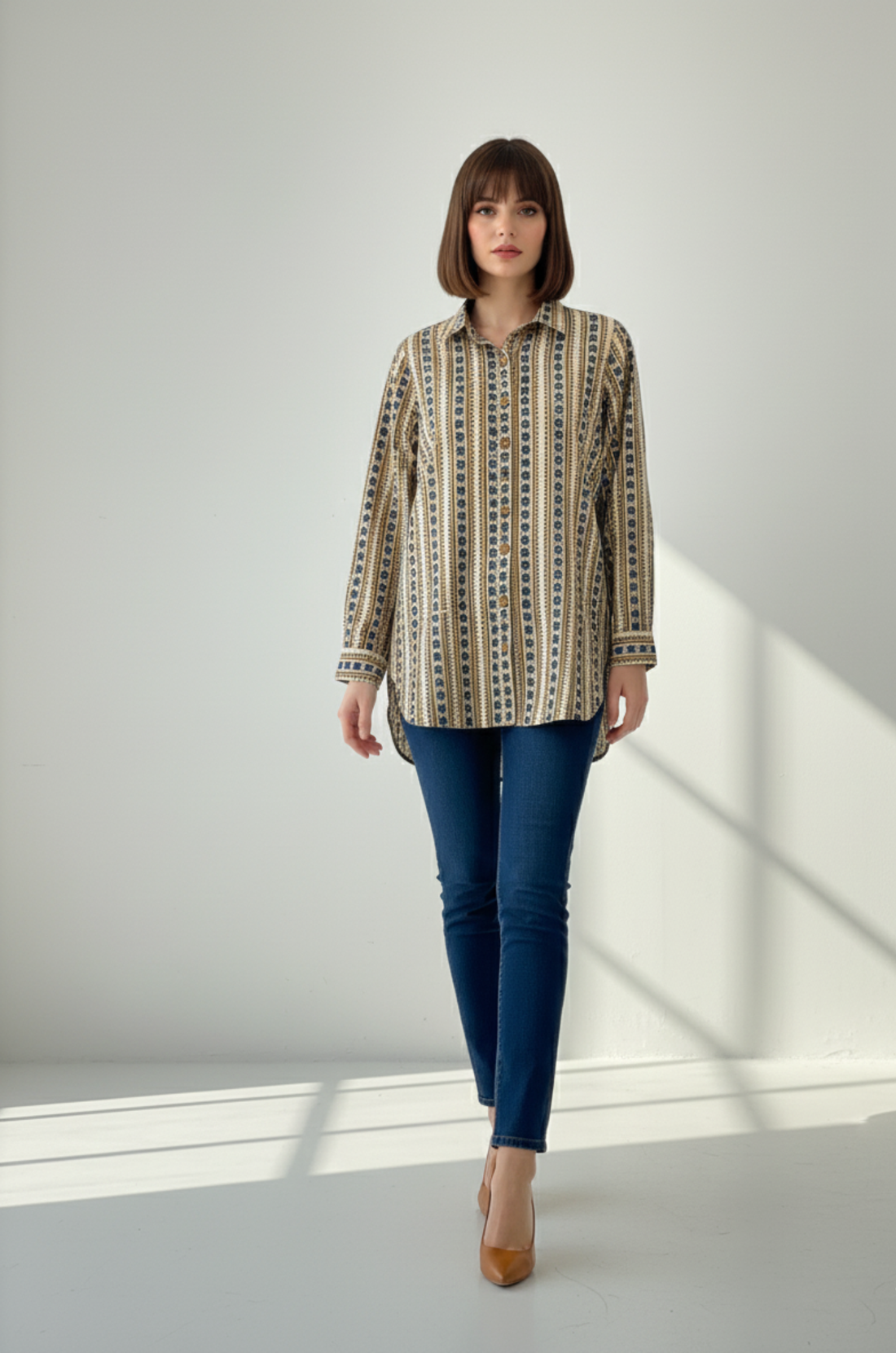 Sandy Bloom Cotton Button Down Shirt