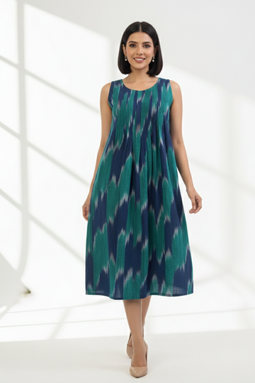 Teal Terrain Pintuck Sleeveless Dress