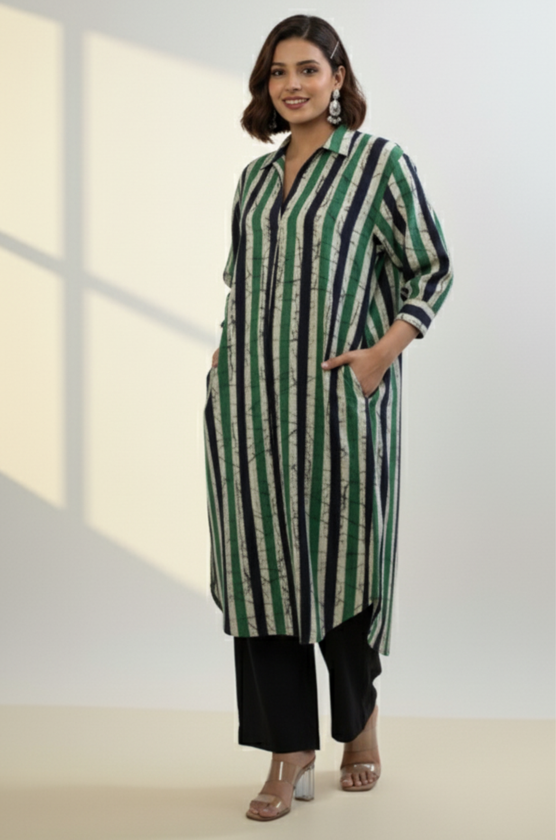 Jade Bands Cotton Collar Box Pleat Kurta