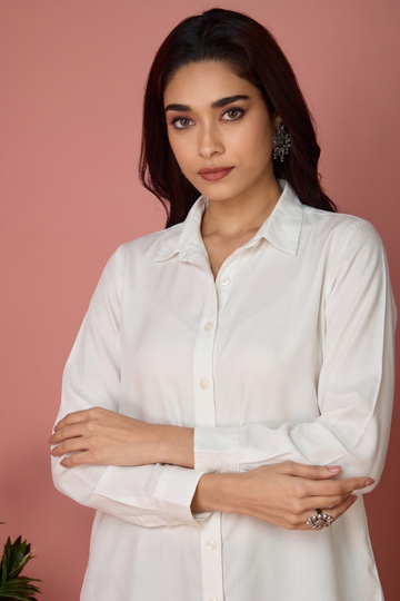 Moonlight White Modal Button Down Shirt