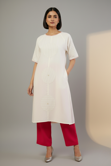 raglan sleeve silk tunic kurta with pockets - ivory mirage & golden halo