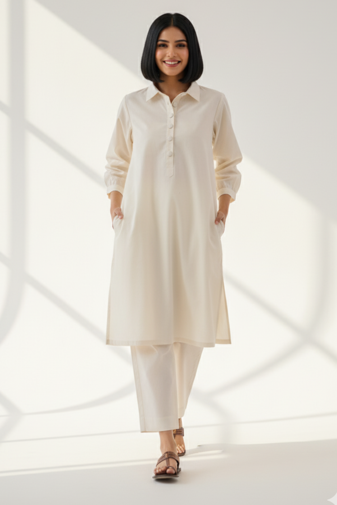 Ivory Moon Glow Organic Collar Kurta
