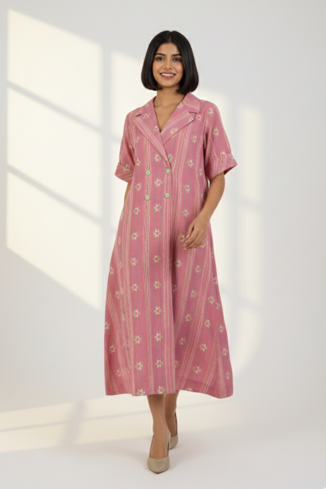 Rosy Blush Midi Blazer Dress