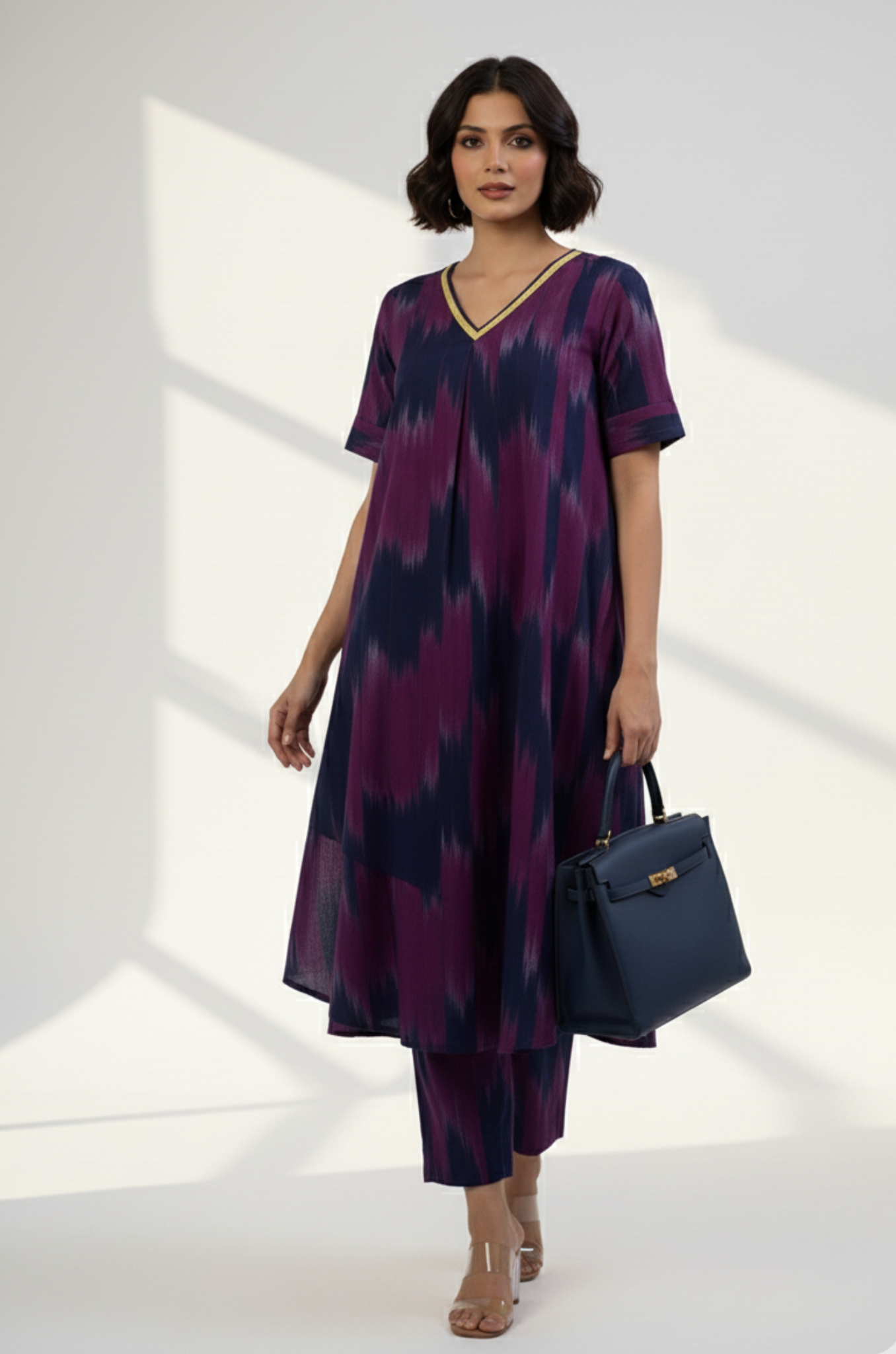 Twilight Streak Modern Box Pleated Cotton Kurta & Pants Co-ord Set