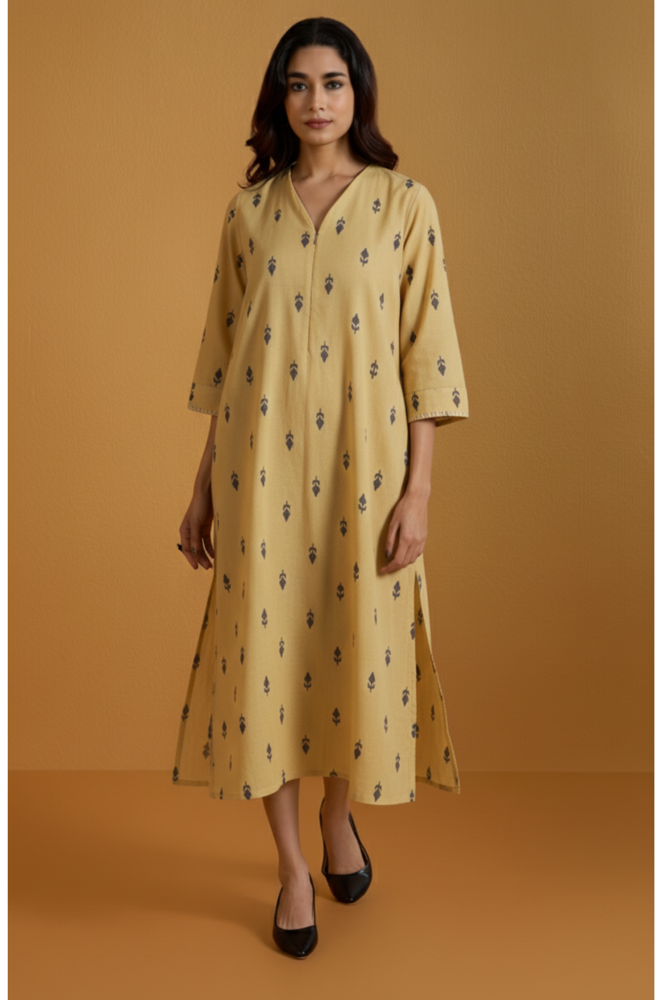 Sandstone Mist Cotton Front Zipper A-Line Kurta