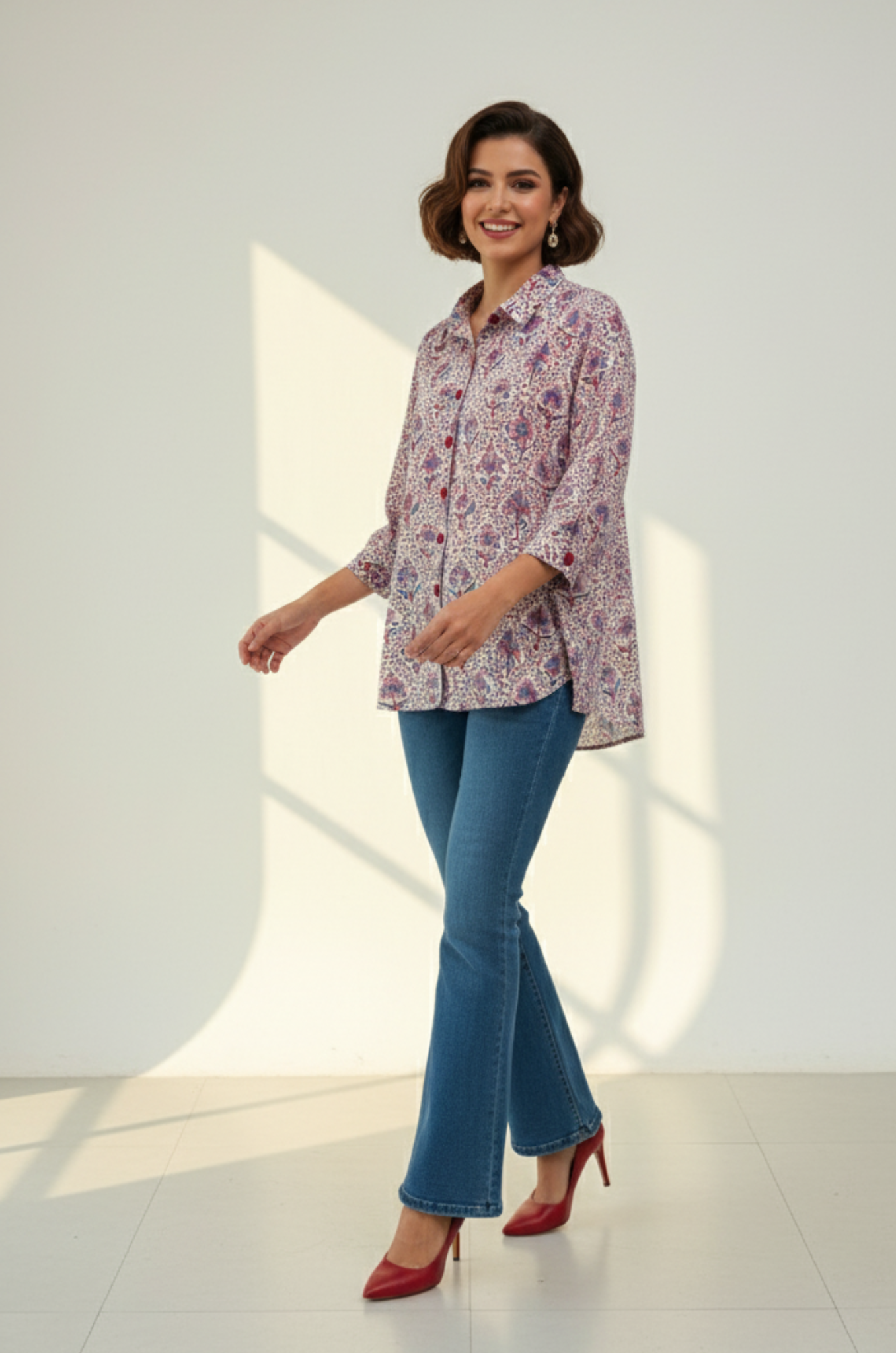 Floral Symphony Handblock Printed Everyday Cotton Shirt
