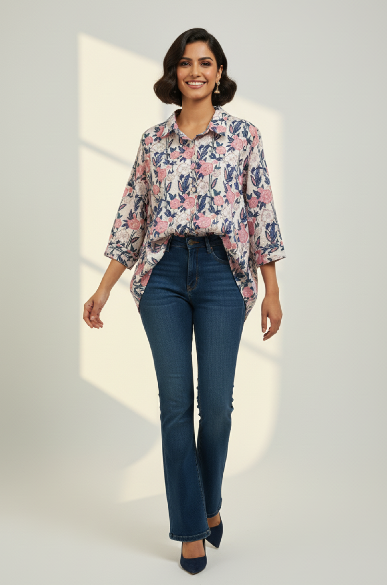 Soft Blossom Handblock Printed  Everyday Cotton Shirt