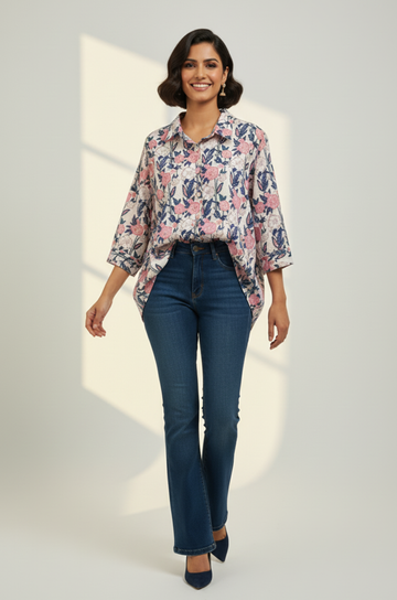 Soft Blossom Handblock Printed  Everyday Cotton Shirt