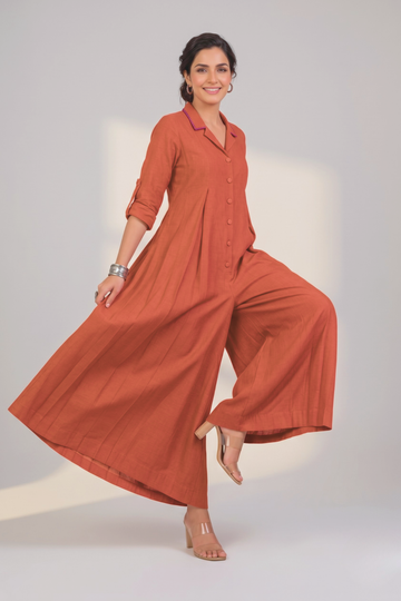 Saffron Sky Jumpsuit with Pockets & Collar