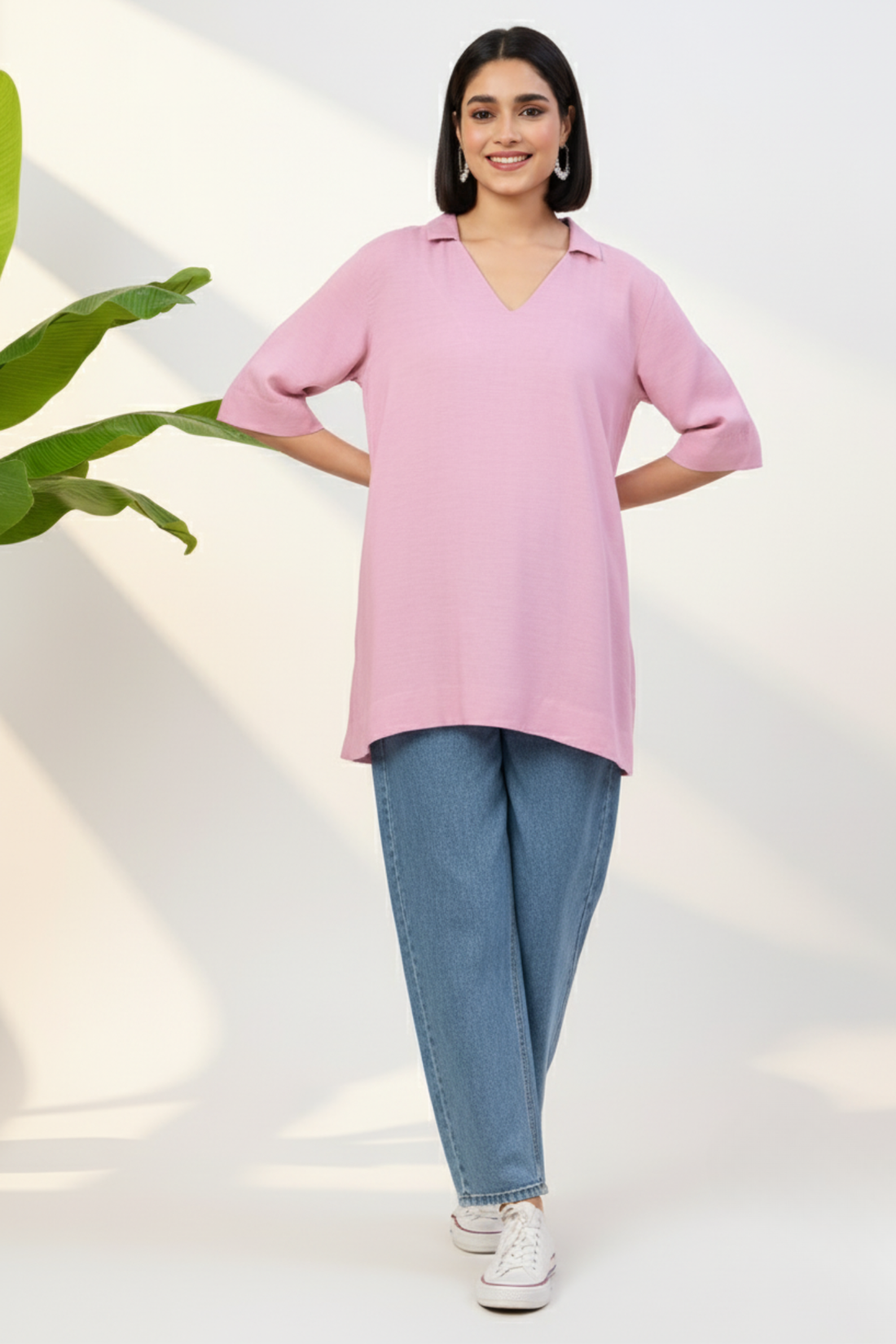 Rose Quartz V- Neck Boxy Tunic (only top)