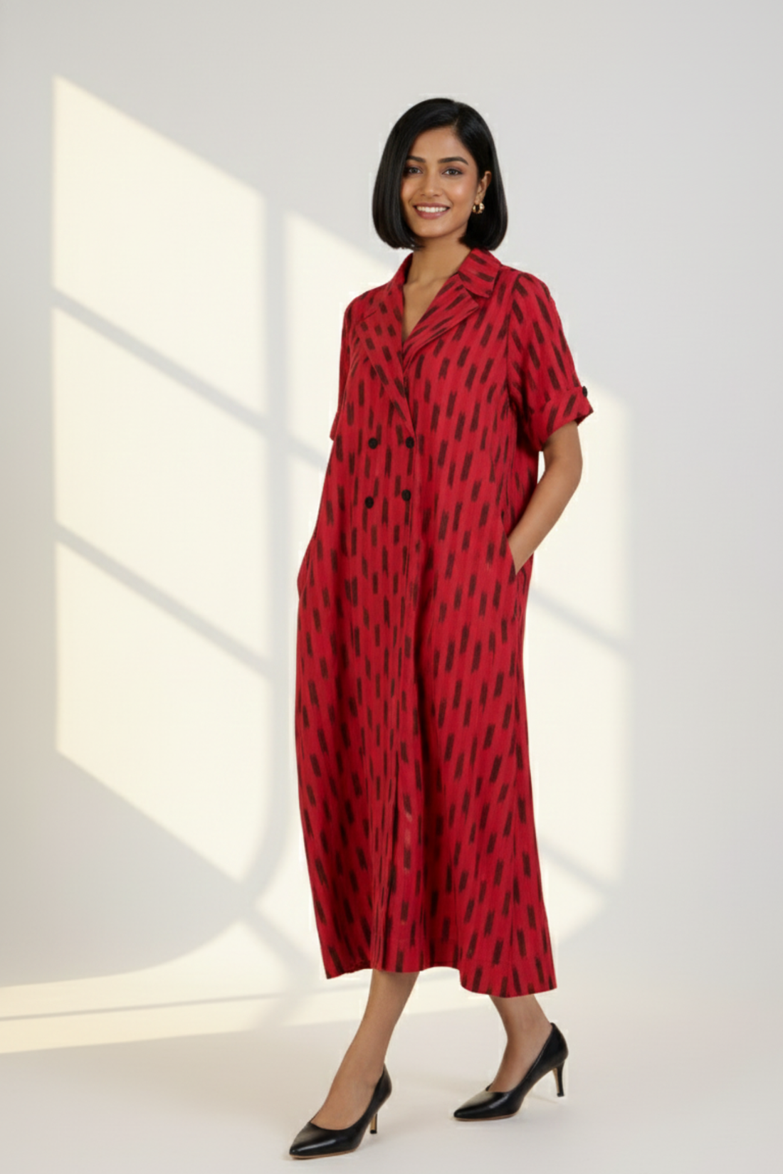 Red Ember Specks Midi Blazer Dress