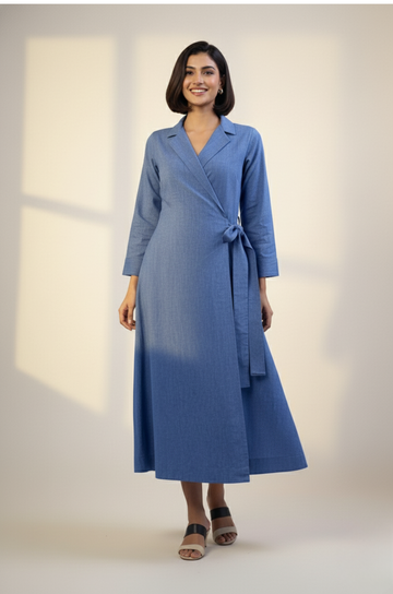 Cobalt Dream South Cotton Trench Belt Dress