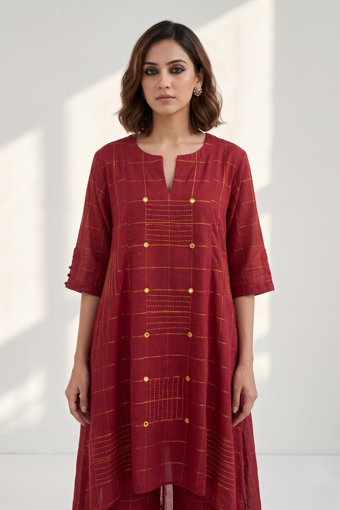 Auburn and Royal Threads Asymmetrical Hemline Kurta