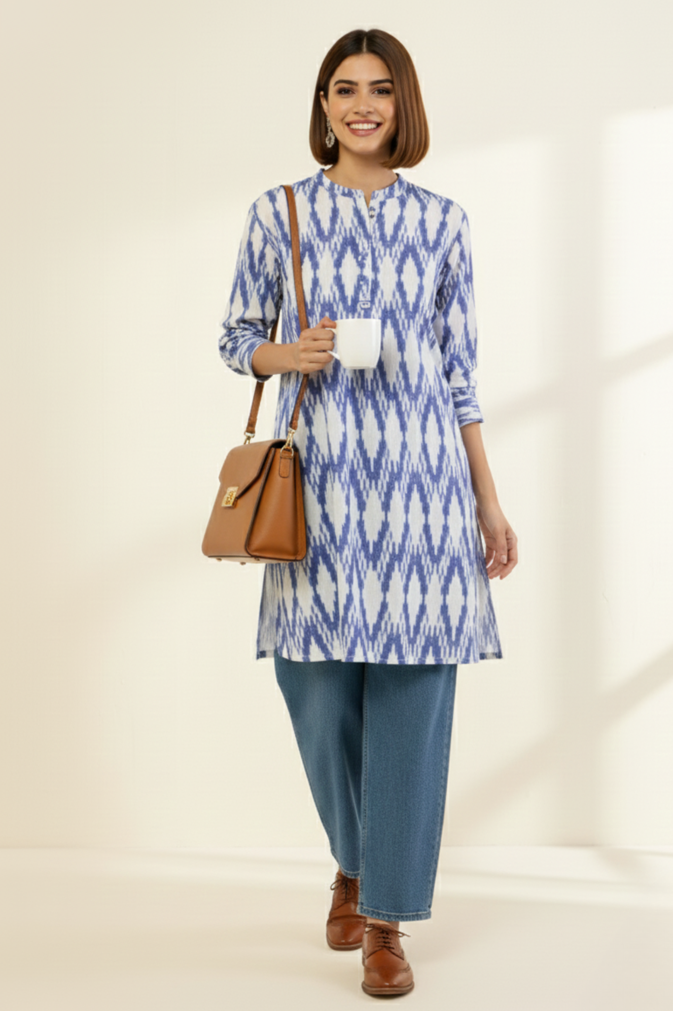 Ocean Breeze Streaks Short Tunic with Sleeves